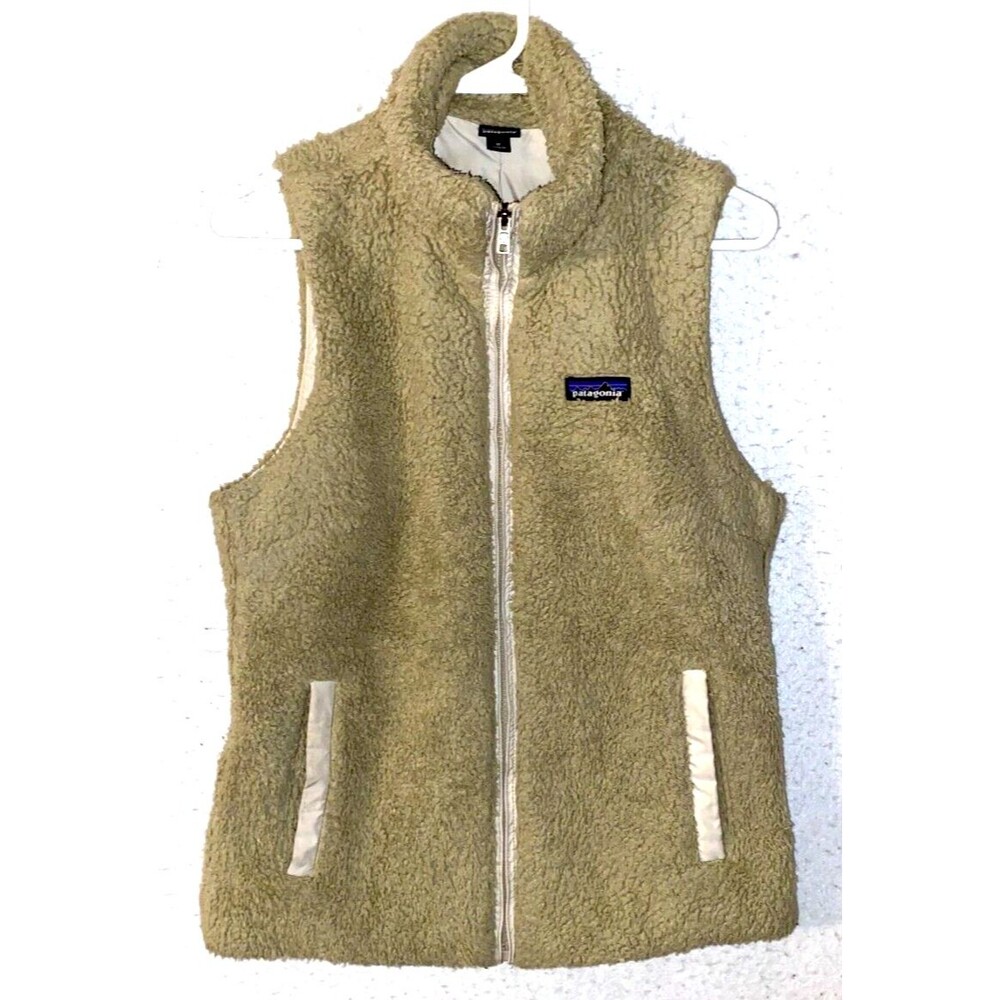 Patagonia Los Gatos Womens Vest M Khaki Full Zip Jacket Pockets Logo Furry